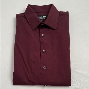 Express Extra Slim 1MX burgundy fitted stretch button down dress shirt